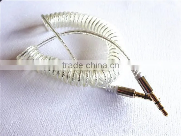 flexible dc3.5m to dc3.5m spiral metal transperant cable extend stereo audio aux cable