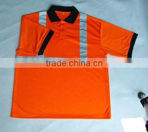 Fluorescent Orange Color High Visibility Safety Polo Shirt Summer Running Reflective Walking Shirt