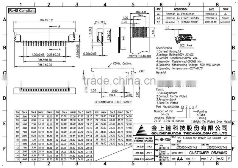 1mm Pitch FPC SMT Connector