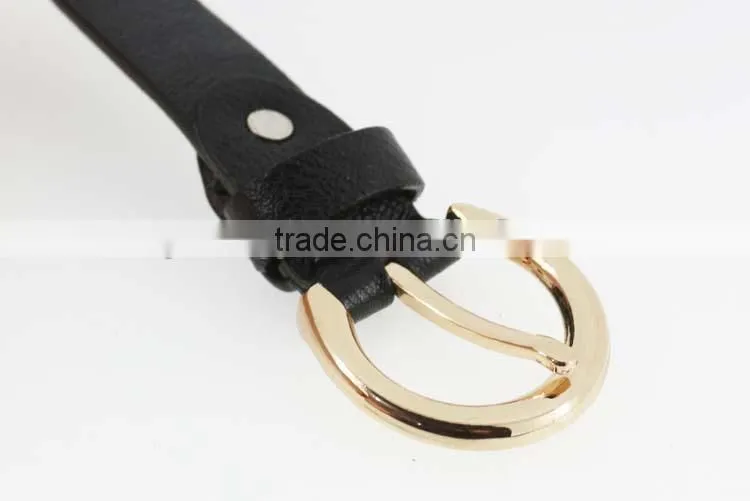 Women's fashion metal studded black leather belt with shiny gold buckles in yiwu