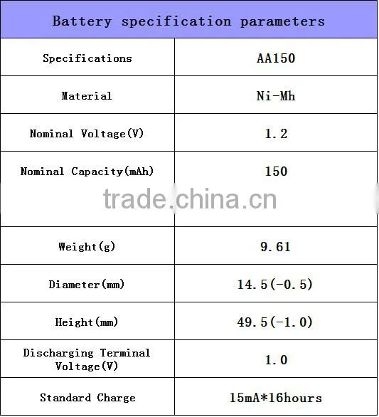 AA 150mAh 1.2 V Quanlity Rechargeable Battery NI-MH 1.2V Rechargeable 2A Battery Baterias Bateria