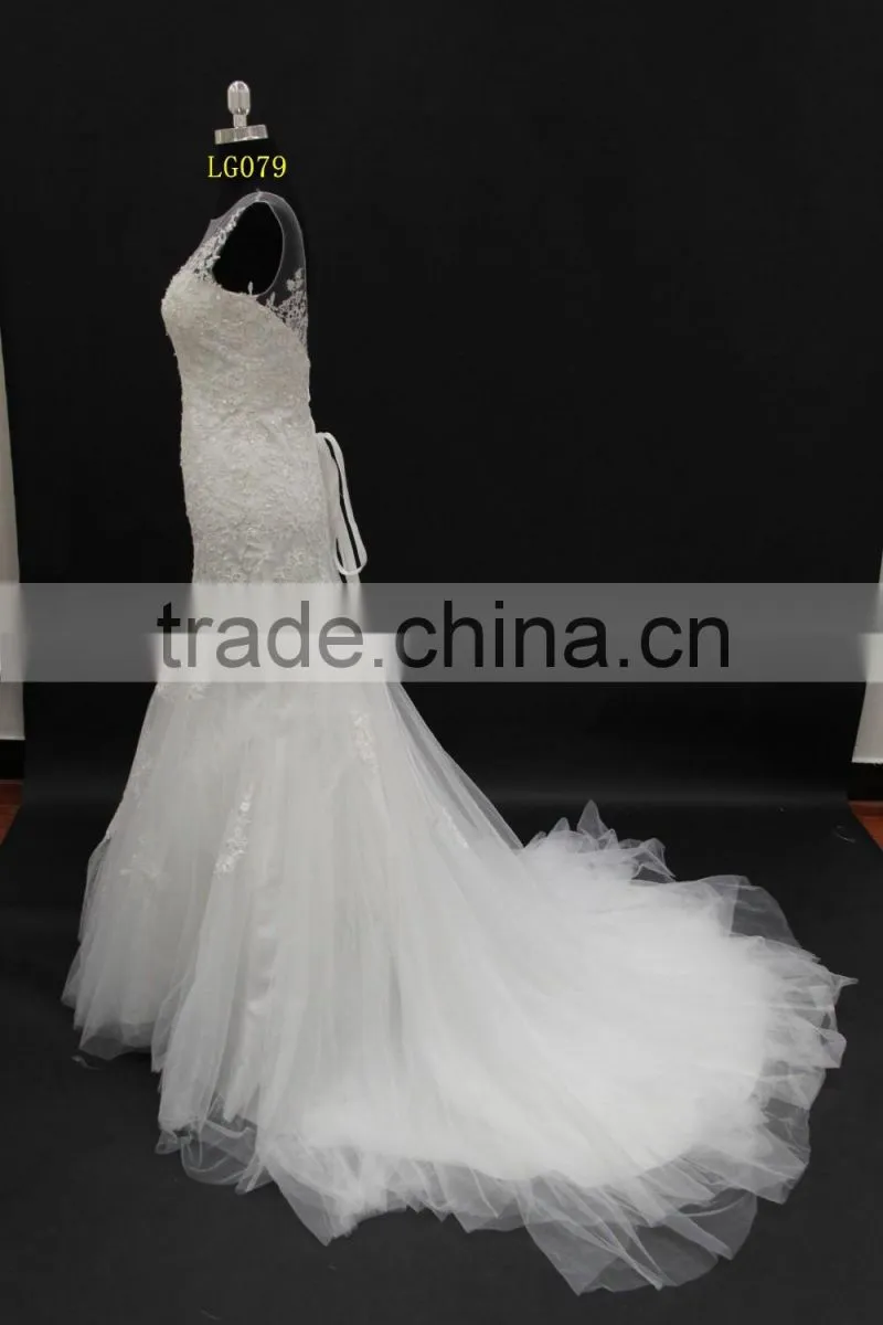Best selling Alibaba wedding gown sexy low back lace up back sleeveless mermaid wedding dress