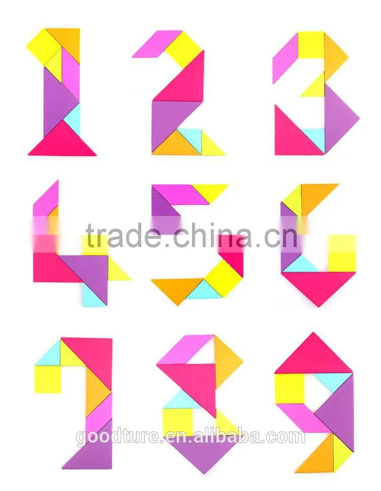 2015 Hot Sale Big Size Colorful Wooden Tangram Jigsaw Puzzle