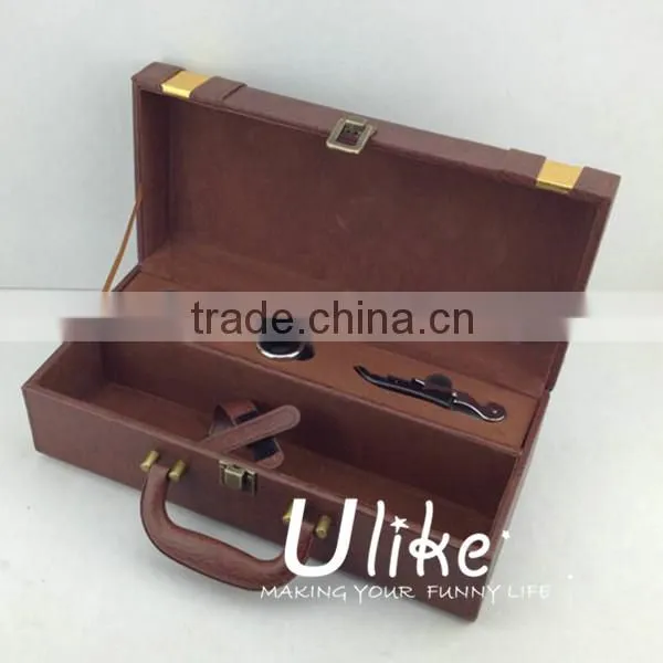beautiful Hot Sell Fashion PU Leather Wine Gift Package With Handle Leather wine package packaging box
