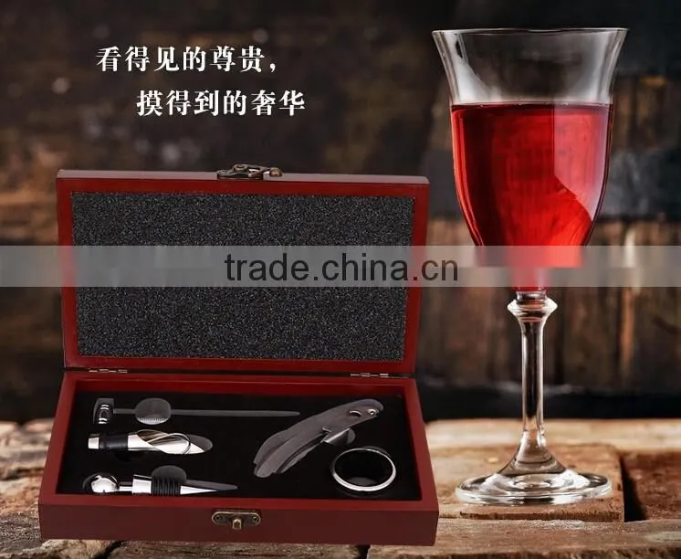 Factory OEM Supply Handmade Wine Tool Set with Leather Box, PU Leather Wine Accessories Gift Set Box