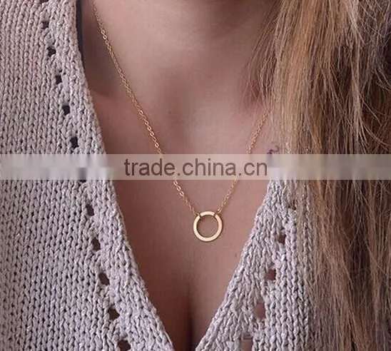 Geometric Tiny Mini Size Open Circle Round Disc Pendant Necklace