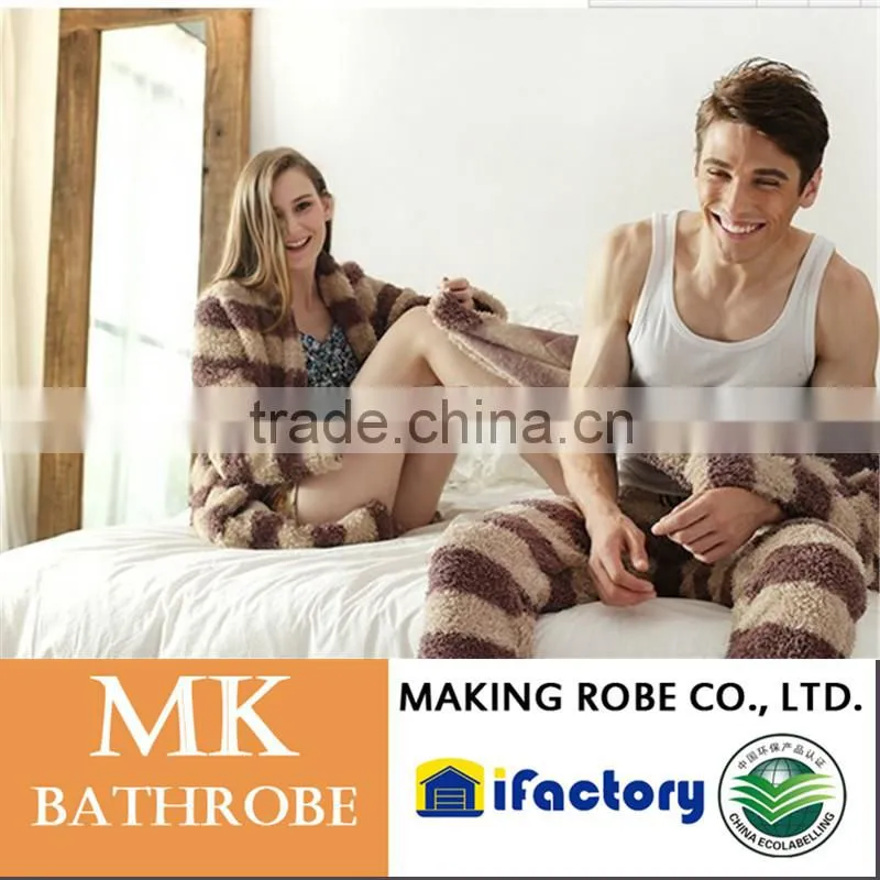 High Water Absorbency Women Fleece Stripe Robe /Bathrobe