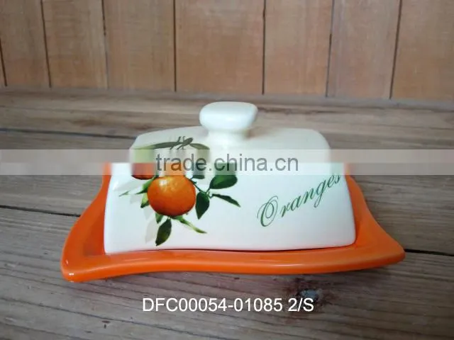 Orange Decal Ceramic Deep Dinner Plate