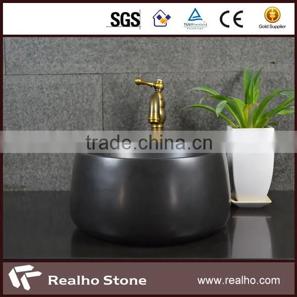 Chinese Absolute Black Granite Bathroom Round Bowl Sink
