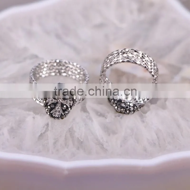 NEW Design Corss Natural Stone Ring, Antique Silver / Gold Plated Metal Ring, Pave Setting Crystal Jewelry Druzy Stone Ring