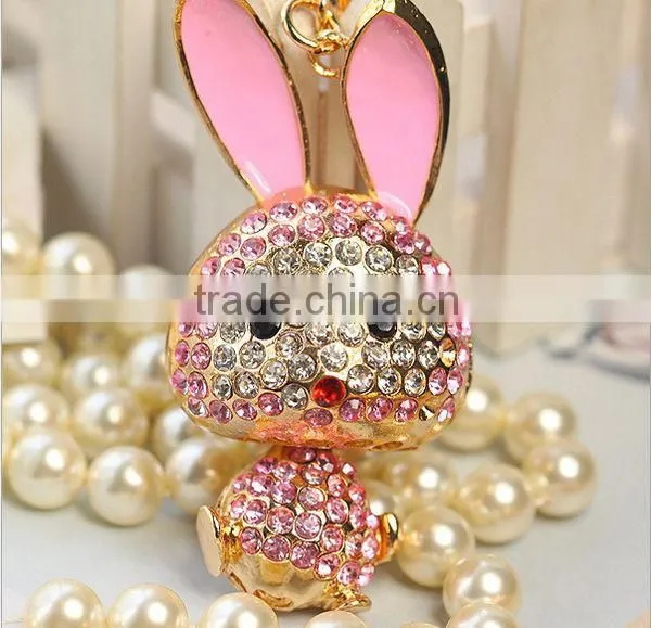2014 Hot Selling Rhinestone Rabbit Key chain , Animal Bag Pendant ZTKC-197