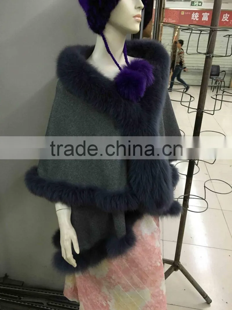 Winter Fashion Women real fox fur with cashmere shawl