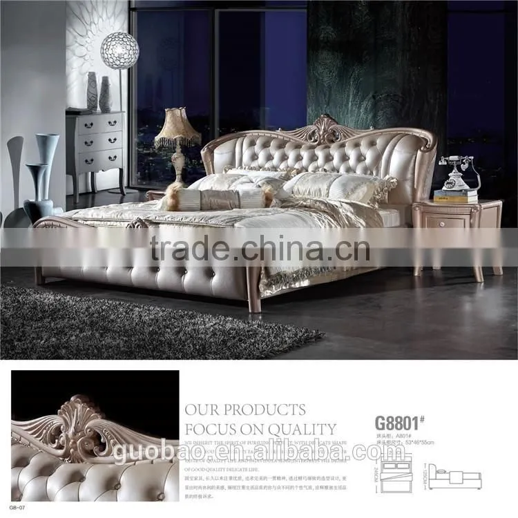 G8801 Bed furniture manufactory supply good quality solid wooden frame leather bed