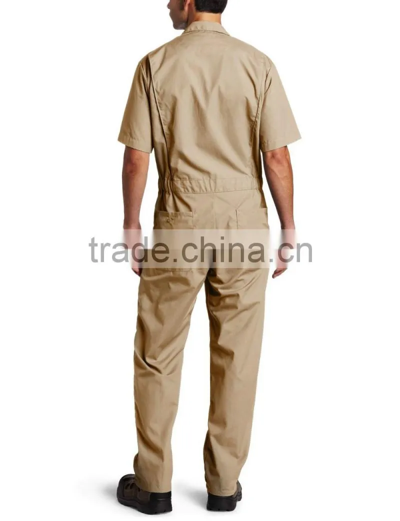China supplier 60% cotton 40% polyester poplin fire retardant Large back pockets Men's Short Sleeve khaki Coverall