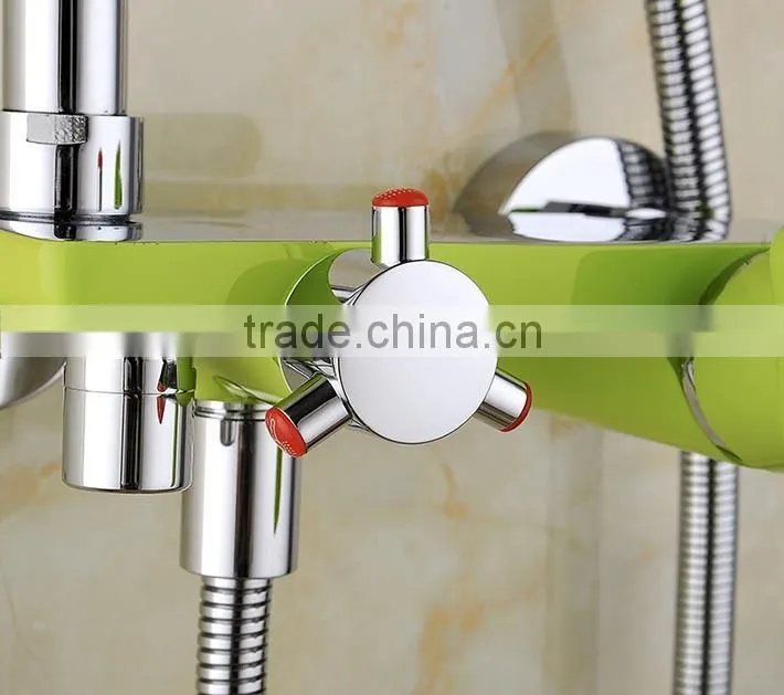 Colourful baking Varnish bath& shower rotate faucet set with ABS plastic rain shower head &hand shower
