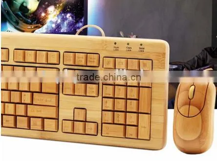 Factory supply 100% Bamboo Handcrafted Keyboard and Mouse Combo, wired and wireless style both available