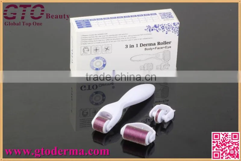 2016 newest 3 in1 180+600+1200 needle derma roller for hair loss treatment