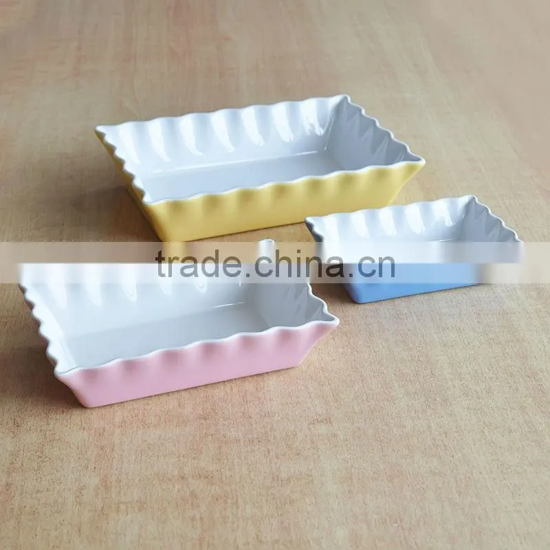 3pcs Stoneware Baker Plate Set with Solid Color