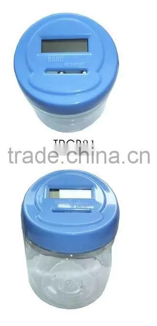 Coin Counting MONEY JAR Cup Digital LCD Automatic Counter Piggy Bank Change BLUE