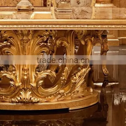 momoda New Arrival Luxury Golden Dining Table with beige Velvet Chairs, Royal Elegant Dining Room Set