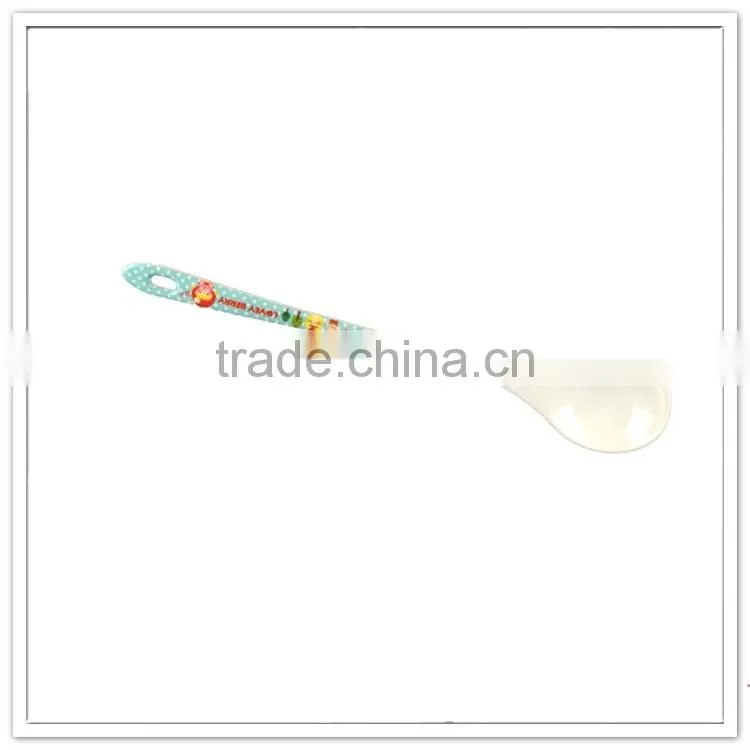 Food contact environmental children safety cartoon printing long handle plastic soup spoon for kids