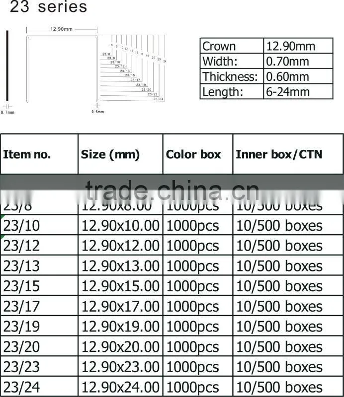 Office silver color galvanized heavy duty 23 8 staples