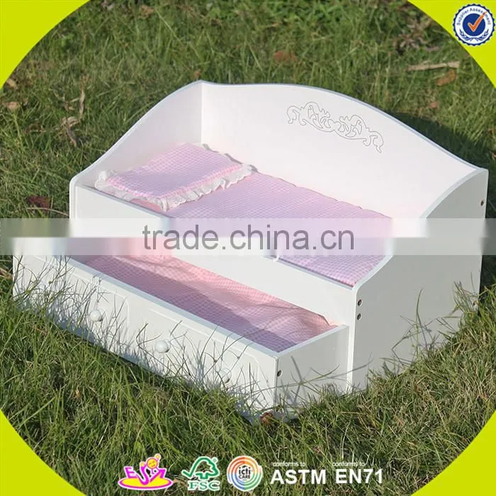 Wholesale beautiful toddler wooden doll bed toy pink best selling wooden doll bed toy W06E010
