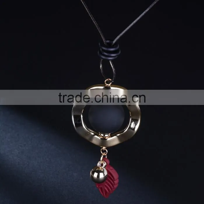 new autumn winter design long sweater necklace bead hoop leaf pendant necklace geomotric necklace