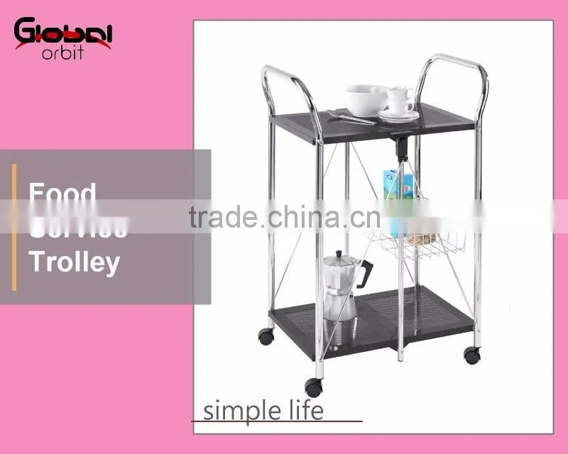 Kitchen Stainless Steel Serving Cart Food Wooden 3 Tier Shelf Rolling Wheels