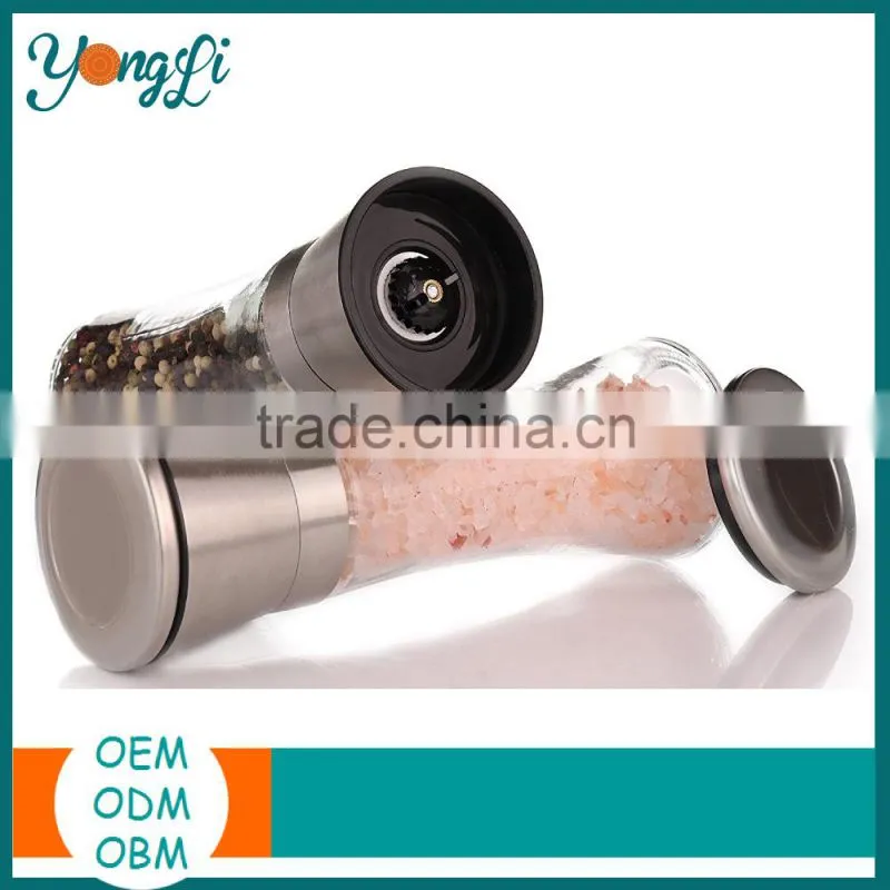 Hand-Operated Ceramic Grinder with Clear Glass Body Stainless Steel Pepper Grinder