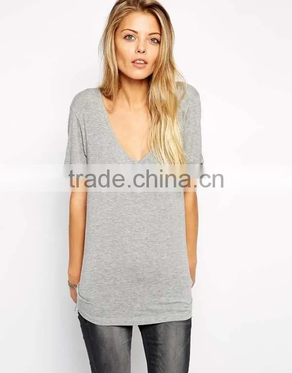 Custom Sexy Wide Neck Girls Slim Fit Blank T-shirt