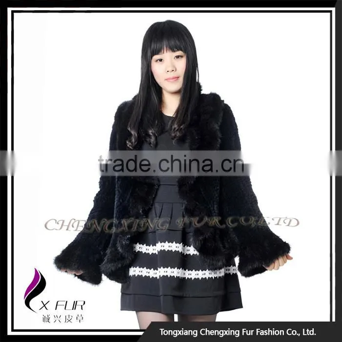 CX-G-A-209 2016 Black Knitted Rex Rabbit Fur Jacket