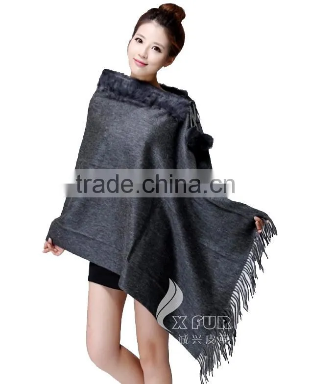 CX-B-P-34C Fur Trimmed Cape Fashion Cashmere Scarf