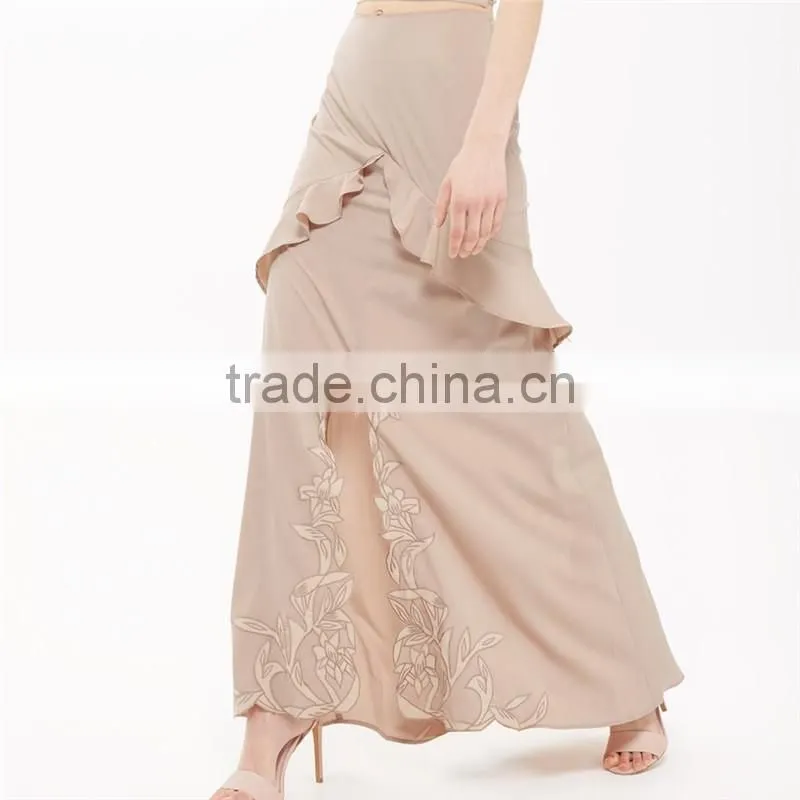 Factory price hot sale lace ruffle pencil women skirt long maxi