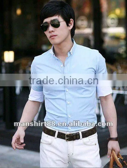 High quality Newest Charming design Casual Light blue short sleeve Shirt for men