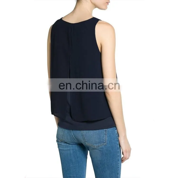 Wholesale China Women Clothing Sleeveless Double-deck Chiffon Top For Ladies 2016
