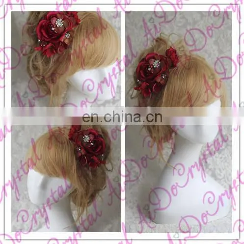Aidocrystal SALE Wedding Accessory Red Hair Clip Bridal Accessory Hair Flower Clip, handmade wine red flower hair clip Shenzhen