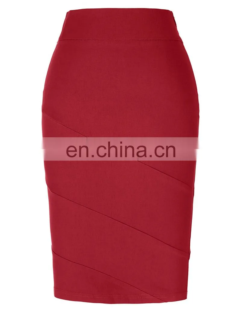 Kate Kasin Occident Women OL skirt High Stretchy Hips-Wrapped Red Pencil Skirt KK000269-3