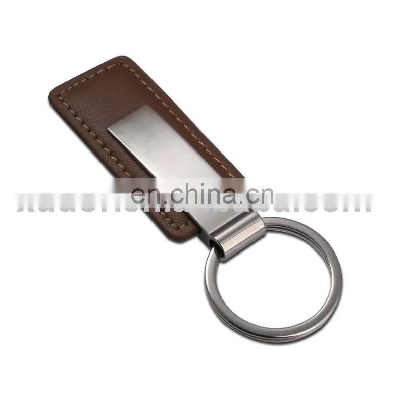 brown PU leather metal keychain / bag hanger keyring