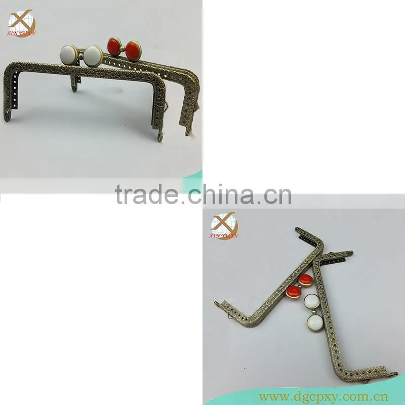 12.5*5cm antique brass bags metal frame with red gems