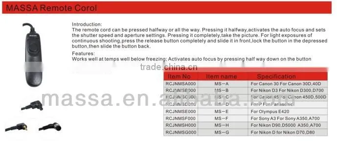China remote controller switch for camera vedio