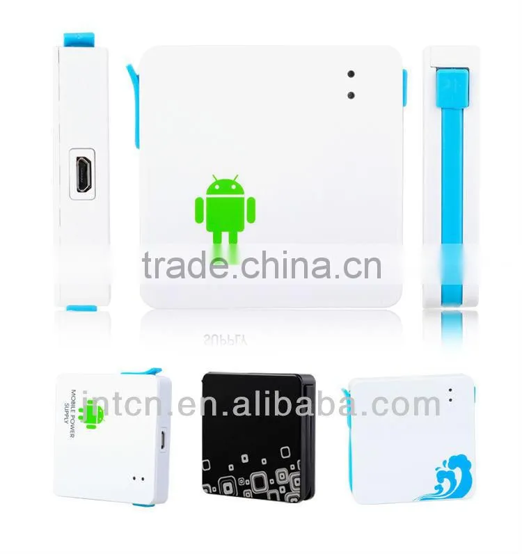 Promotion gift 5v mini portable power bank with CE&ROHS, with build in cable OEM is available