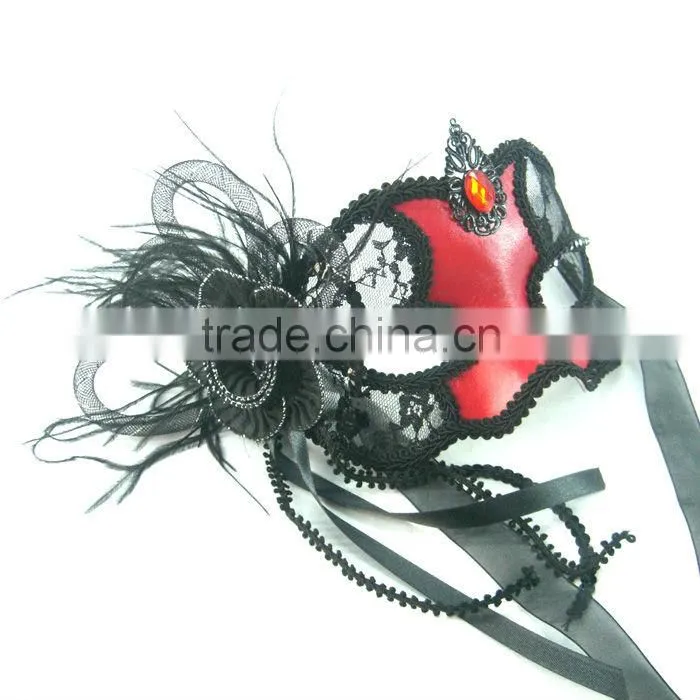 Red Leather Masquerade Lace Masks