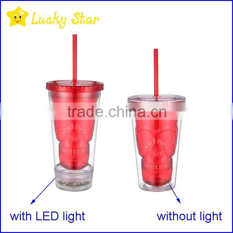 BPA free Acrylic double wall 16 oz tumblers with straw and LED light FDA standard PVC or paper insert mugs