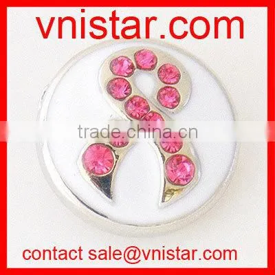 vnistar pink crystal ribbon snap button charm NC628-4, fit button ring and button bracelet
