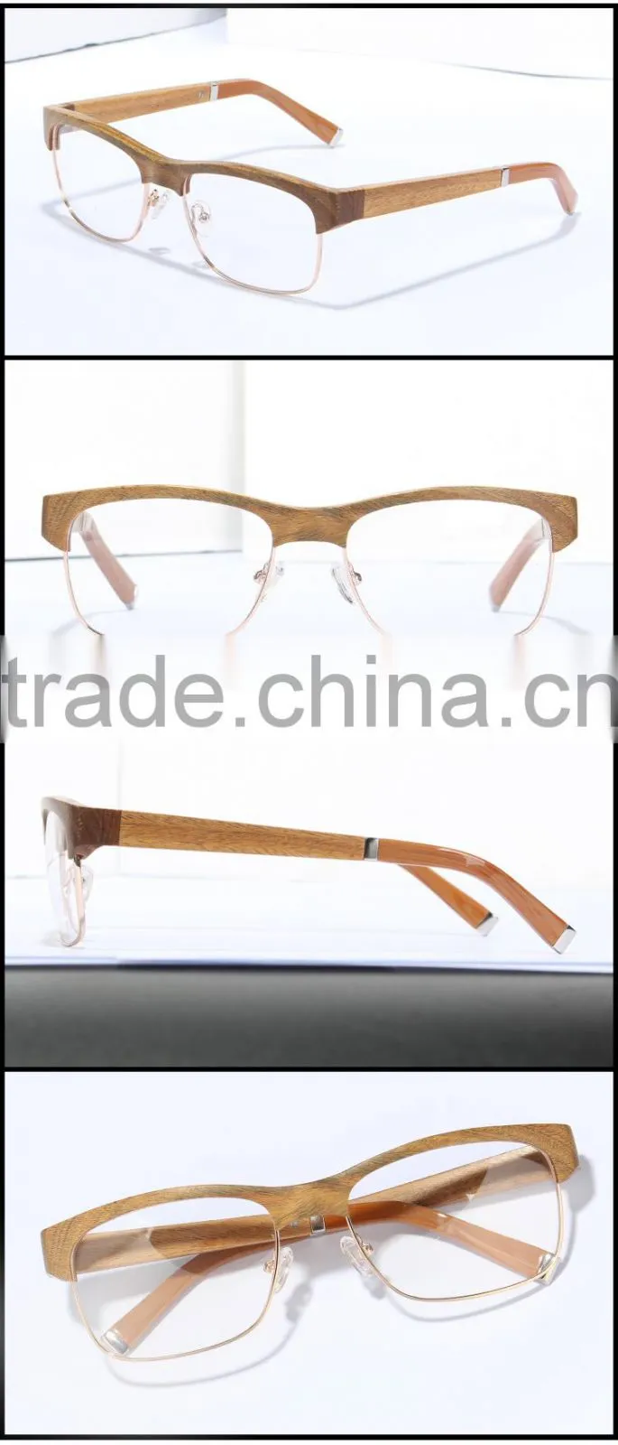 2015 Wood Frame Glasses Fashionable Wood & Metal Mix Optical Frames FW957