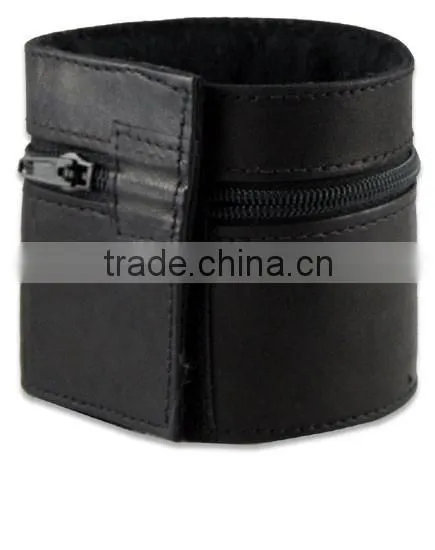 popular leather wrist wallet sport moeny clip with zipper for women