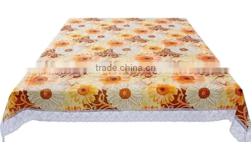 PVC/PEVA lace tablecloth with flannel backing, high quality & waterproof & oil proof