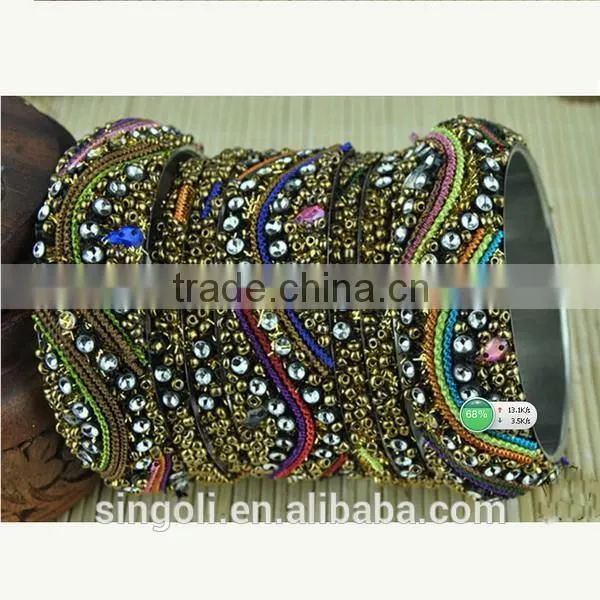 Vintage gold bangle sets pakistan ethnic jewelry exotic bracelet carved sunflower fabric bacelet 6 bangle collage jewelry sets