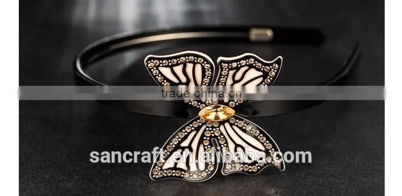 Latest fashion jewelry hair band clasp crystal black butterfly hair jewelry